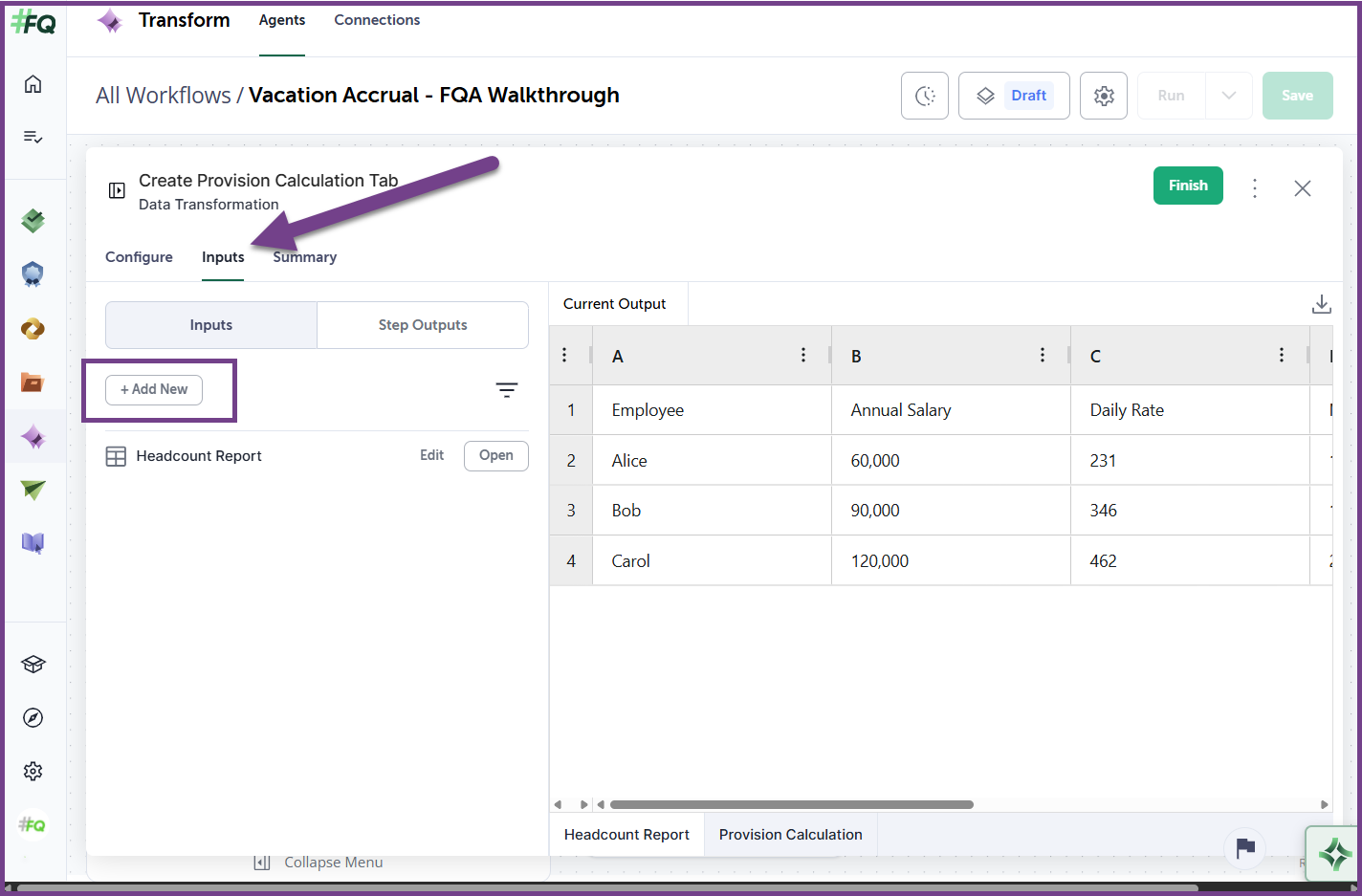 Add Input Selection Screen