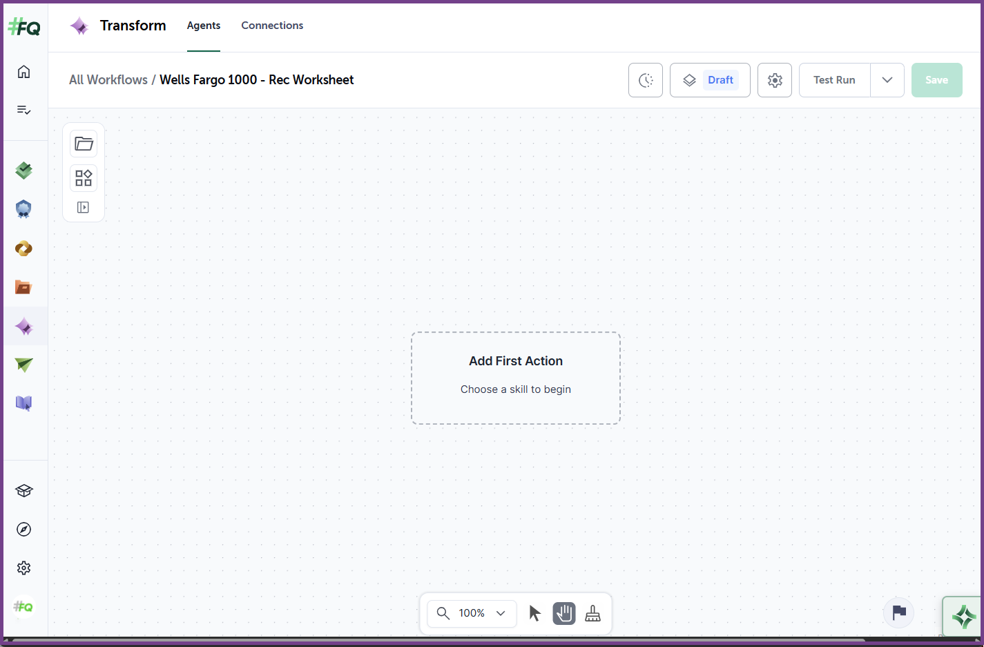 Visual Agent Builder Canvas Initial View
