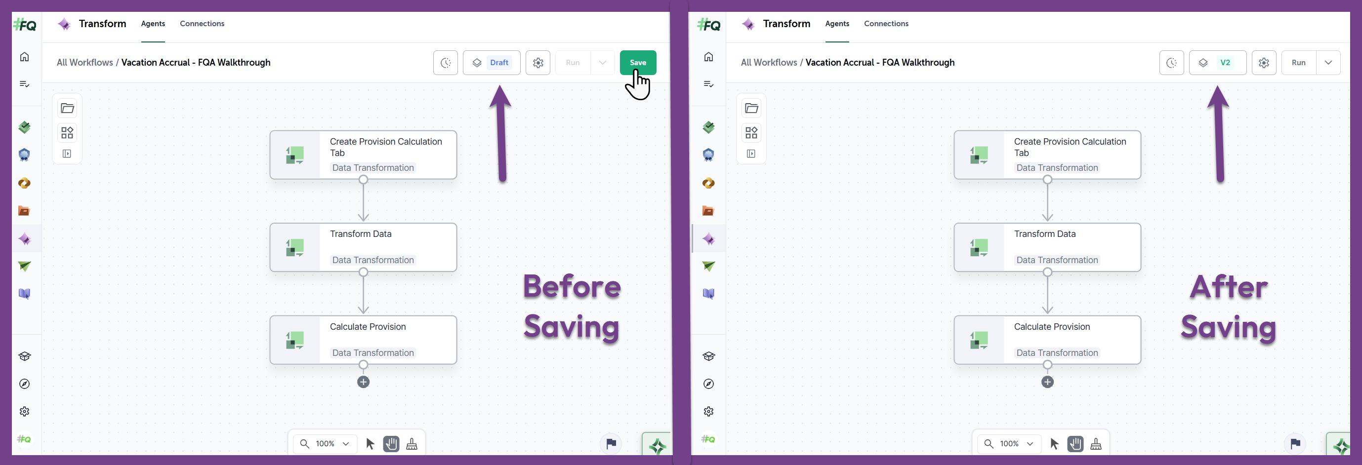 Visual showing before and after saving