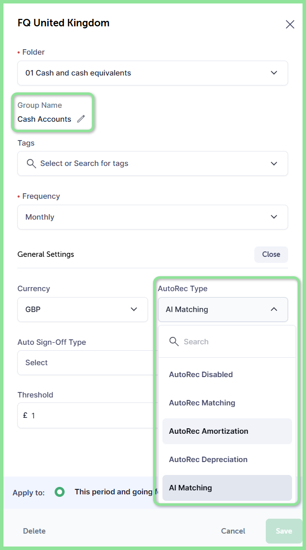 Turning on Amortization for an account group
