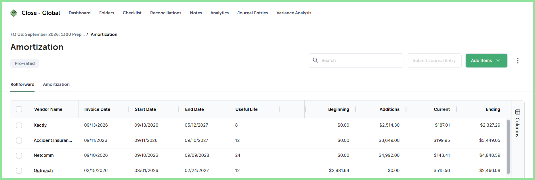 AutoRec Amortization schedule in FloQast